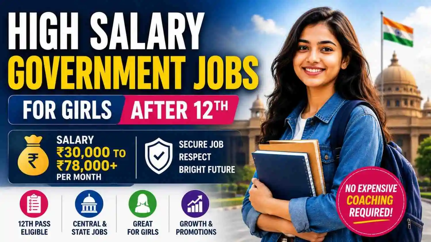 Female candidate researching high salary government jobs after 12th in India